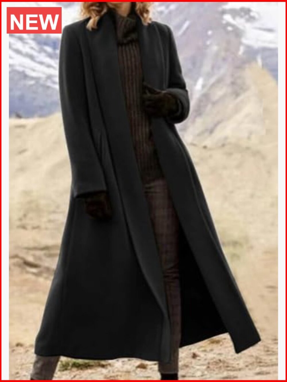 Elegant Shawl Collar Open Front Wool Blend Coat - Picture 2 of 2
